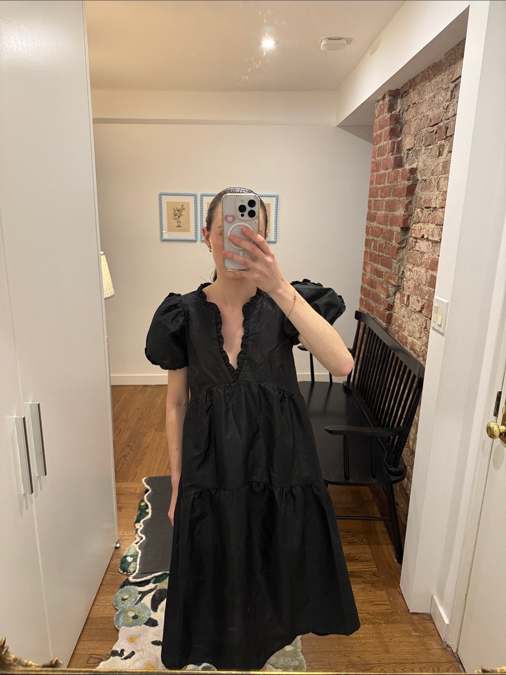 Kika Vargas X Target Black Puff-Sleeve Tiered Midi Dress